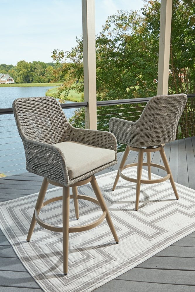 AshleySeton Creek Outdoor Bar Height Barstool with Cushion (Set of 2)