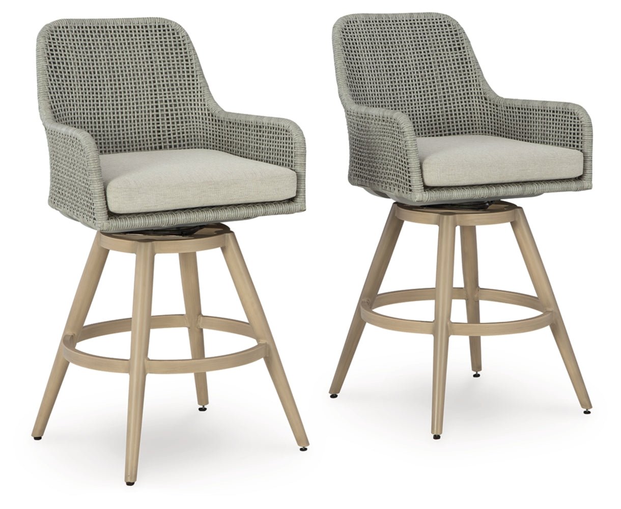AshleySeton Creek Outdoor Bar Height Barstool with Cushion (Set of 2)