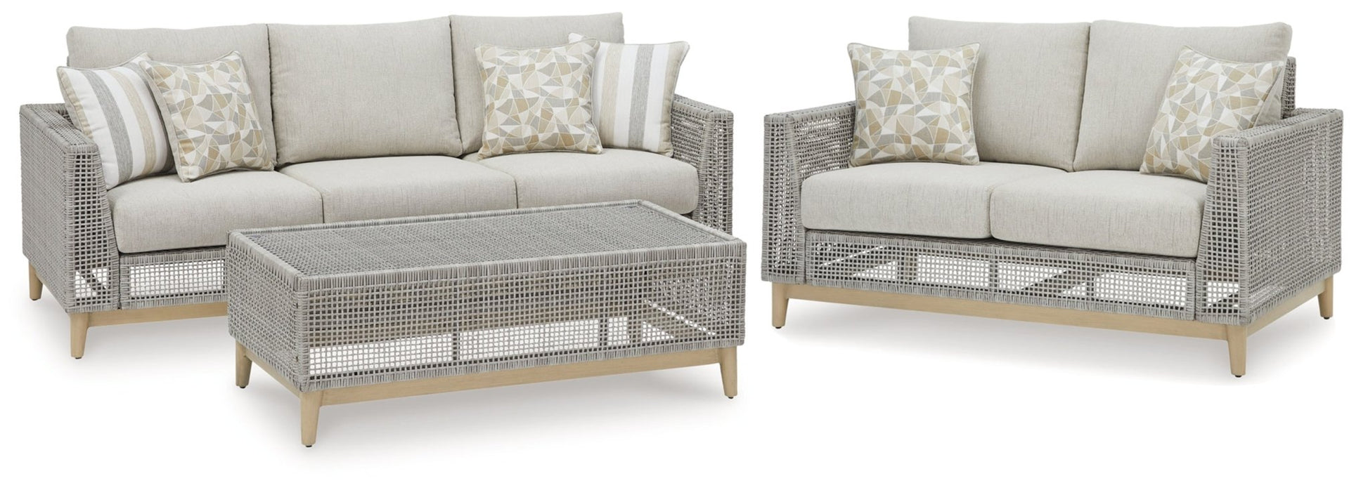 AshleySeton Creek Outdoor Sofa and Loveseat with Coffee Table