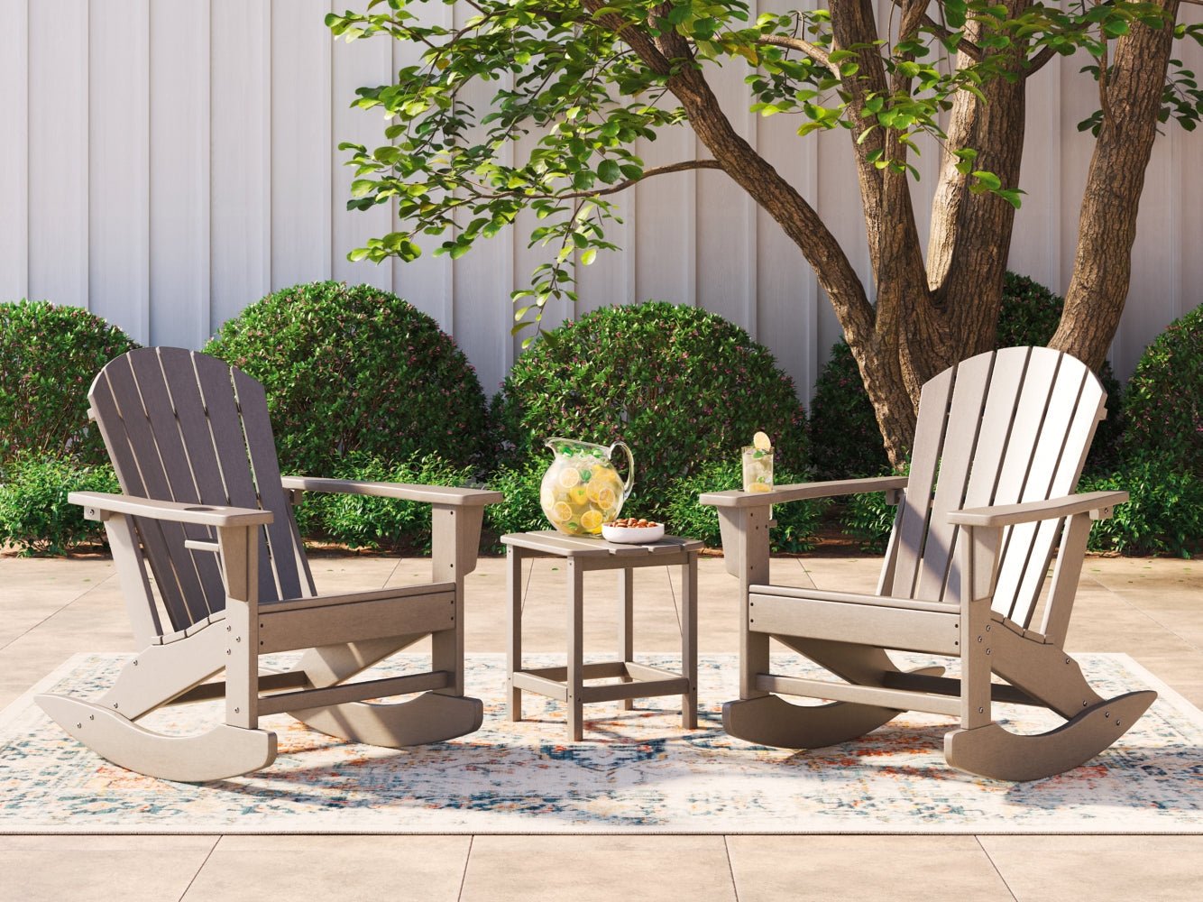 AshleySundown Treasure Outdoor Rocking Chairs and End Table Set