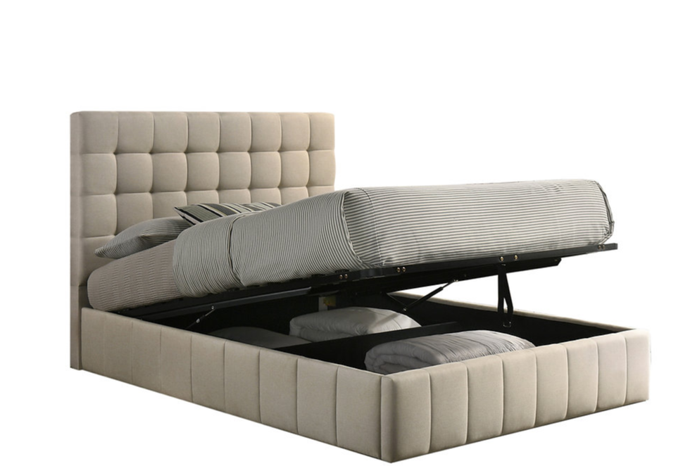 Soft Warm Ivory Textured Fabric Storage Bed IF-5786