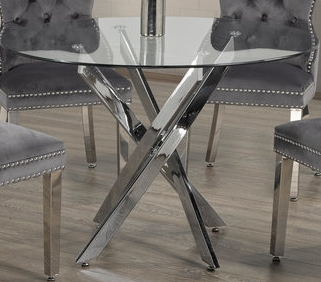 Round Glass  5pc Dining Set with Gray Chiars T-1447 C-1260