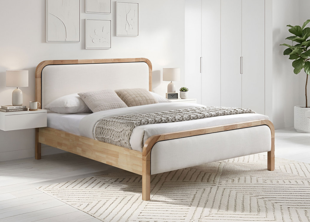 Modern Upholstered Bed with Natural Wood Frame IF-5928
