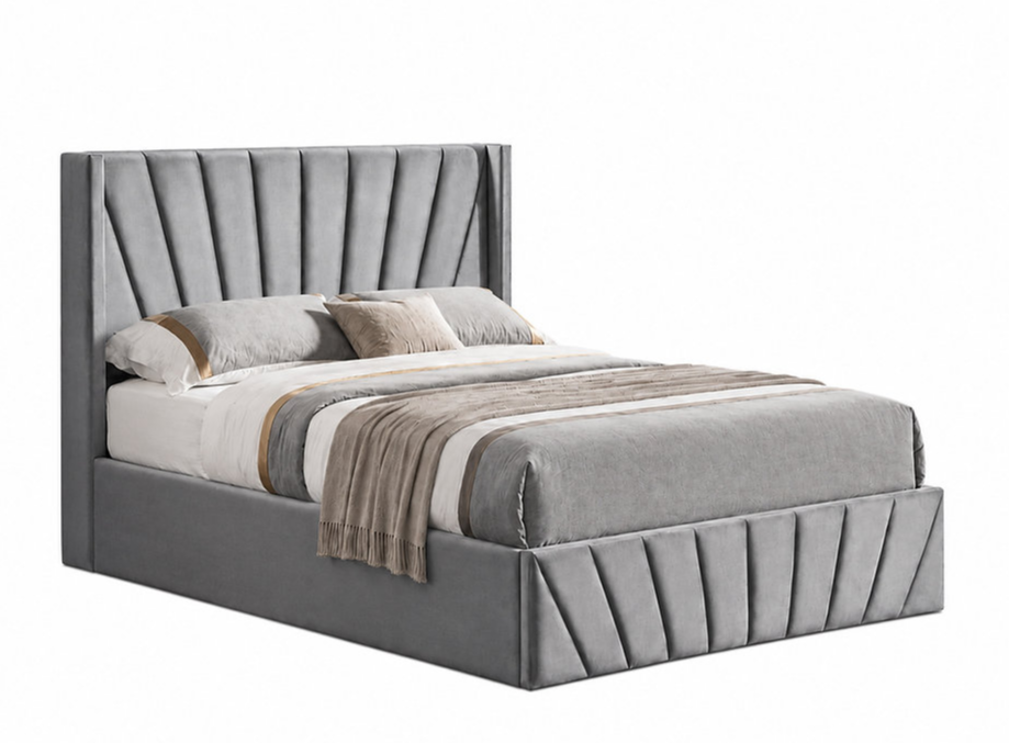 Soft Silver Grey Velvet Storage Bed IF-5870
