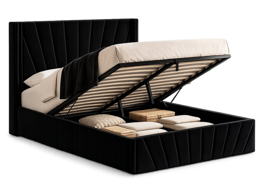 Rich Black Velvet Storage Bed IF-5873