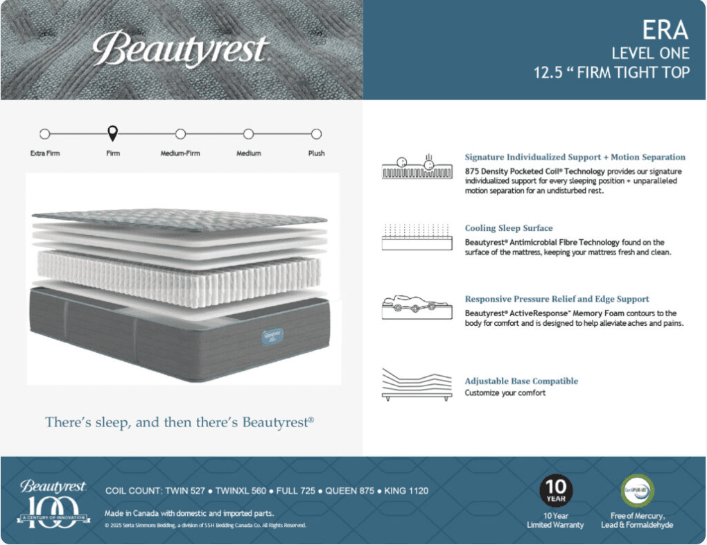 BeautyrestBeautyrest 12.5″ Era Level 1 Tight Top Firm Mattress