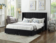 Black Velvet Fabric Wing Bed with Deep Tufting and Chrome Legs IF-5313