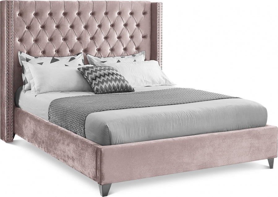 Pink Velvet Fabric Bed IF-5895