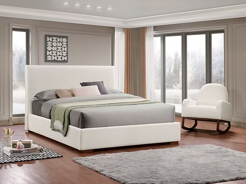 Boucle Upholstered Platform Bed with Optional Matching Rocking Chair IF 5568