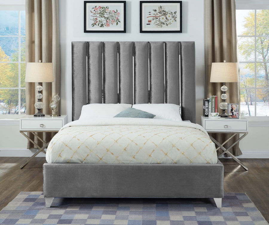 Grey Velvet Fabric Bed IF-5620