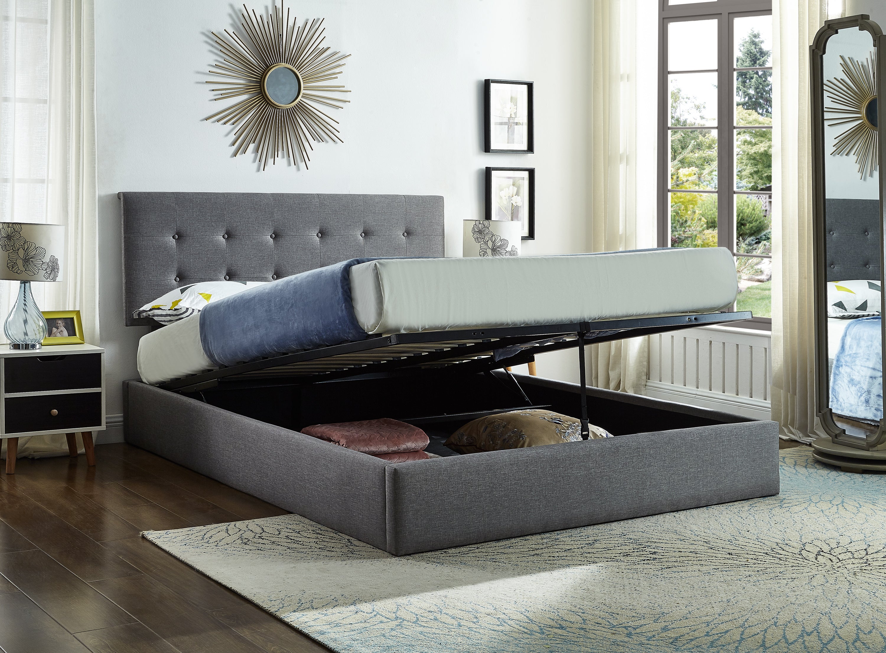 Hydraulic Lift Grey Fabric Bed IF-5445