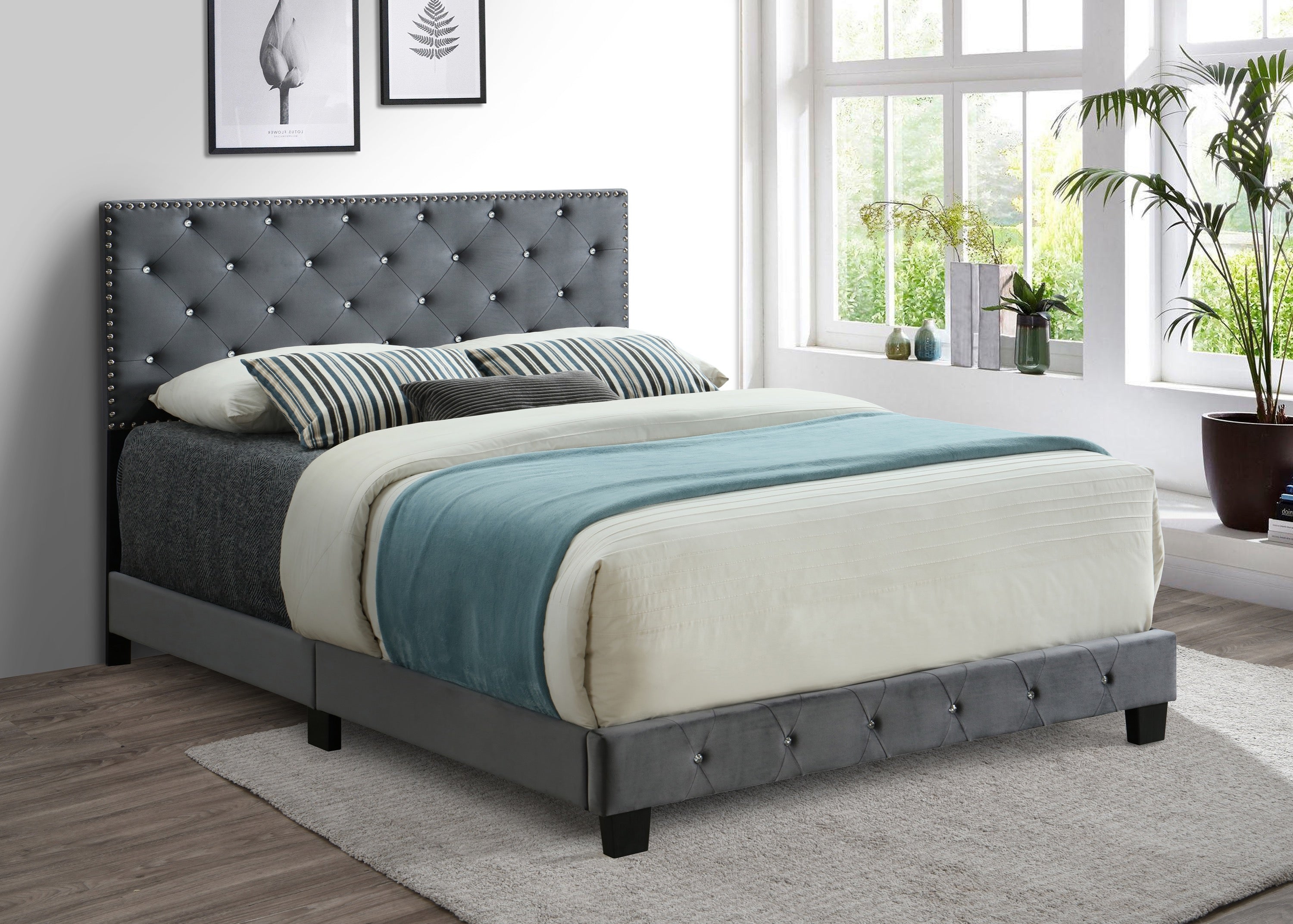 Grey Velvet Bed IF-5650