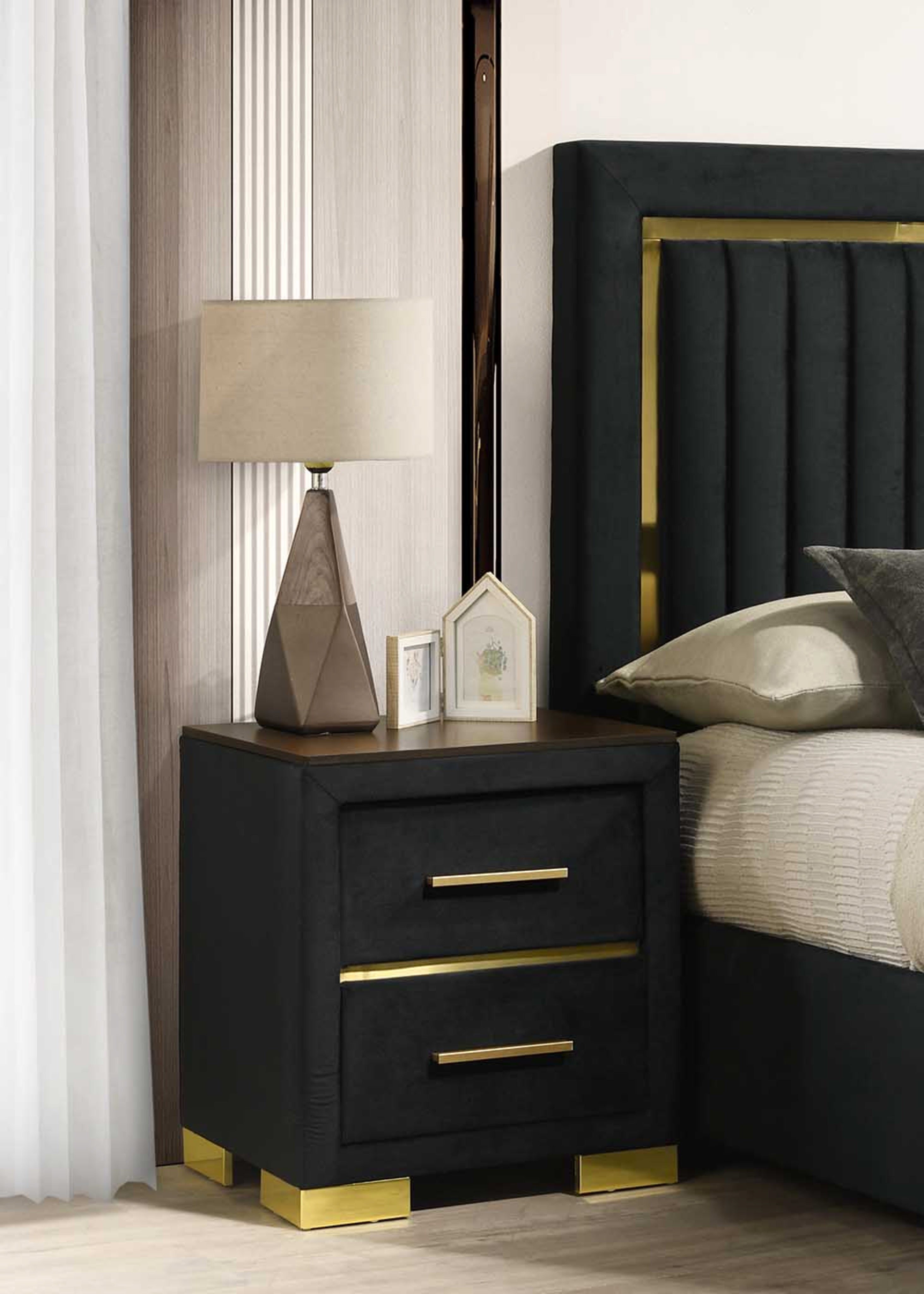 Aurora Black Velvet Bedroom Set