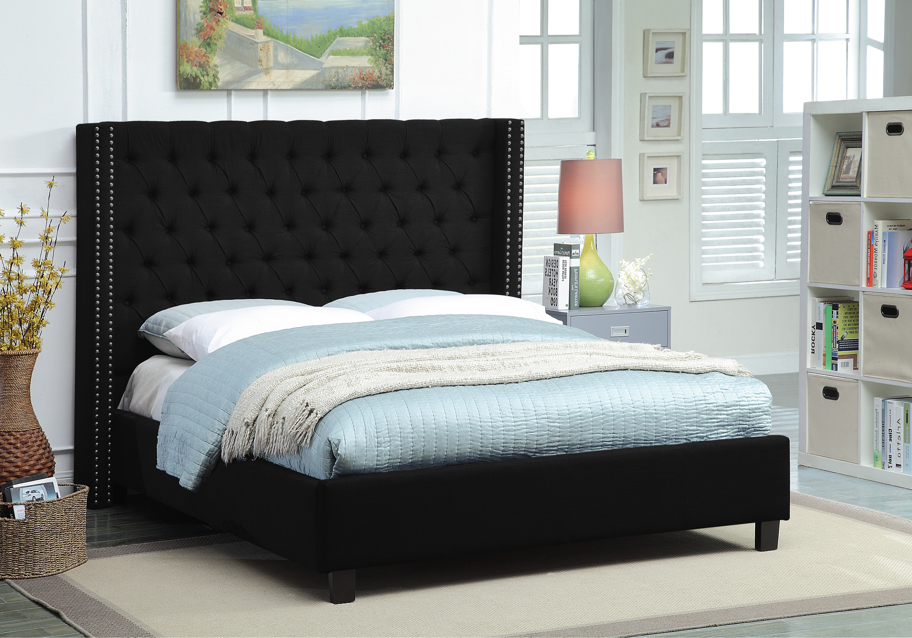 Black Fabric Wing Bed IF-5899