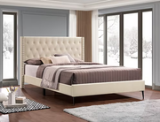 Creme Velvet Wingback Tufted Platform Bed with Nailhead Trim IF-5592