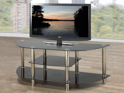 Black 8mm Tempered Glass with Chrome TV Stand IF-5116