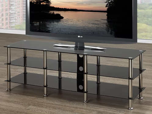 Black Tempered Glass TV Stand  IF-5004