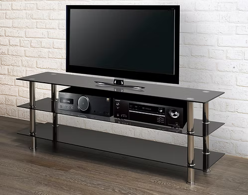 Black Teperred Glass with Chrome Legs TV Stand IF-5000