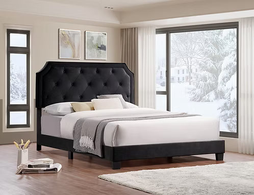 Black Velvet Tufted Platform King Bed in a Box IF-5613