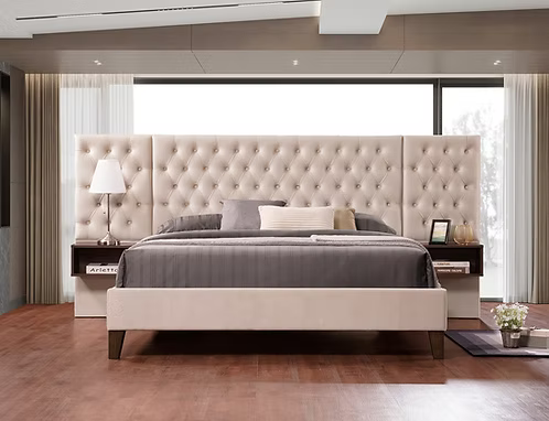 Upholstered Platform Bed with Built-In Floating Nightstands IF-5565