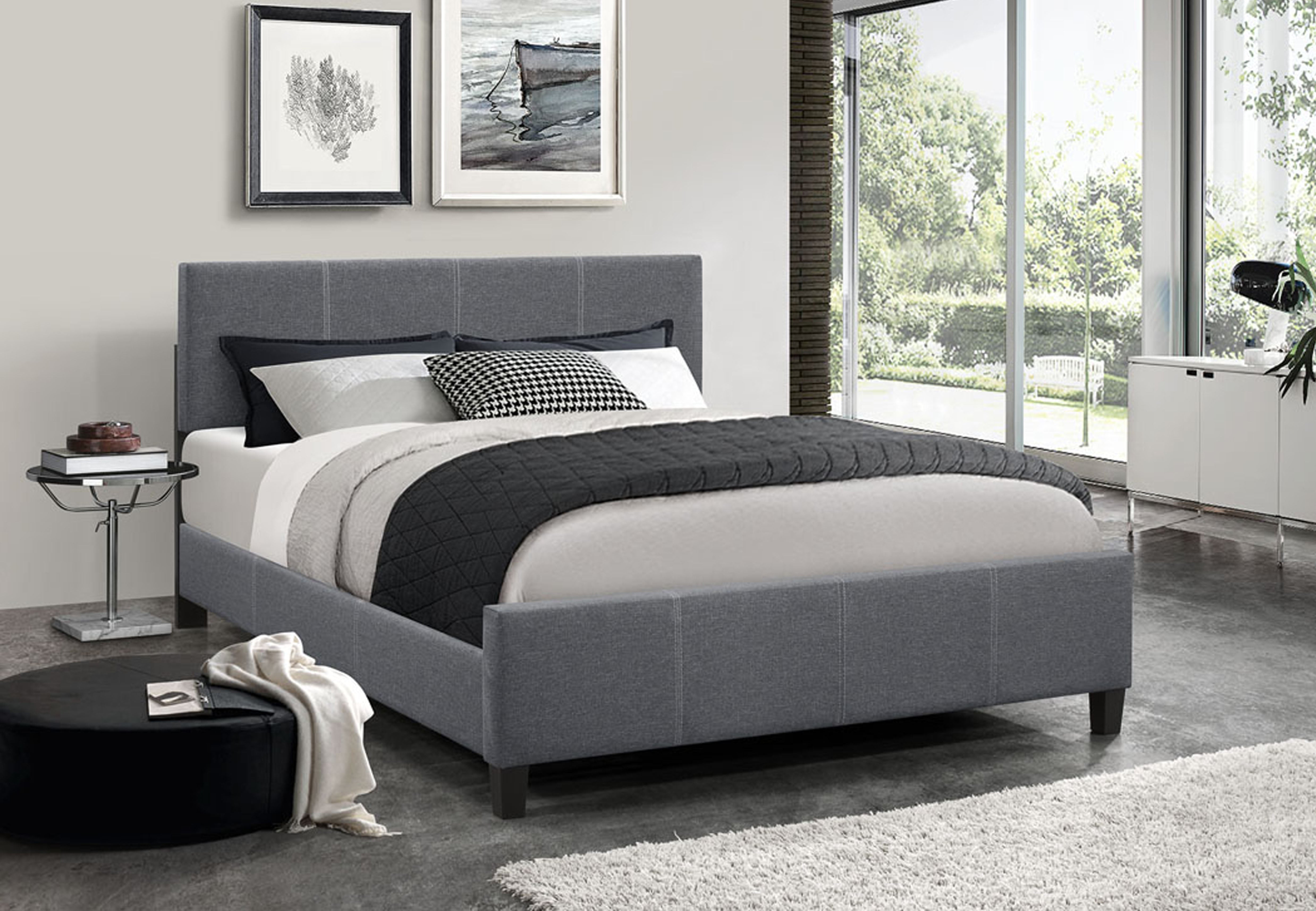 Dark Grey Adjustable Headboard Fabric Bed IF-5430
