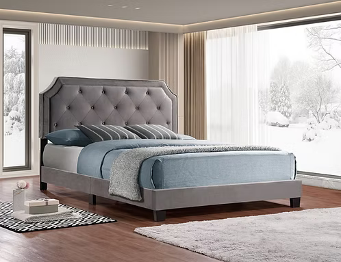 Grey Velvet Tufted Platform Bed in a Box IF-5610