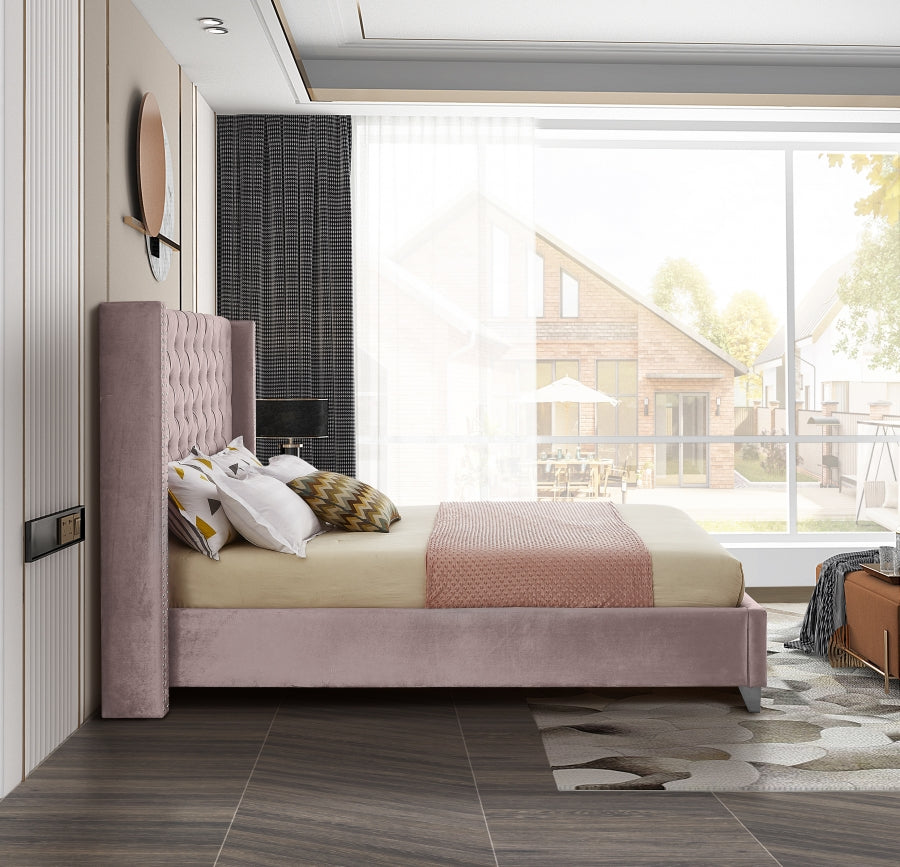 Pink Velvet Fabric Bed IF-5895