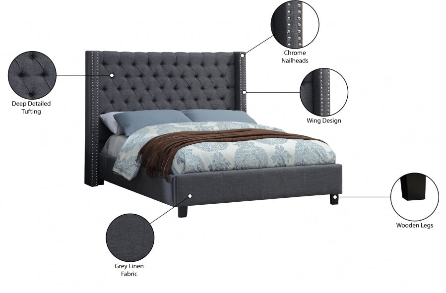 Grey Fabric Wing Bed IF-5897