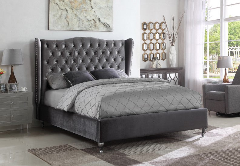 Grey Velvet Fabric Bed IF-5520