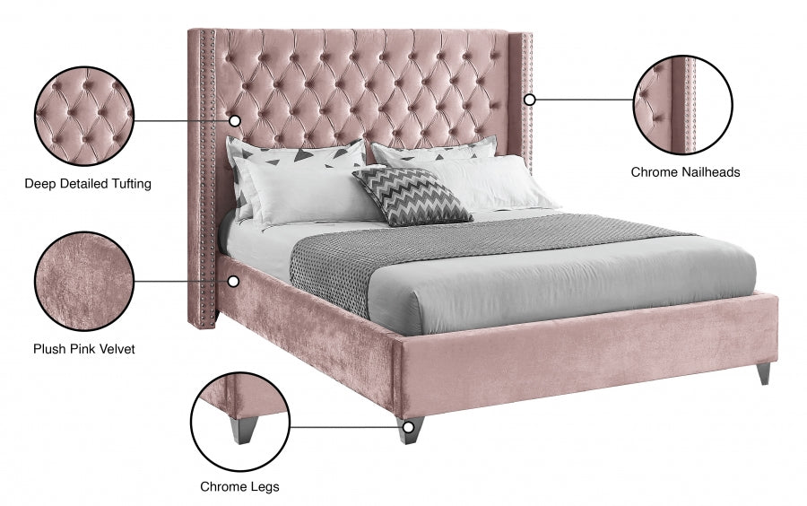 Pink Velvet Fabric Bed IF-5895