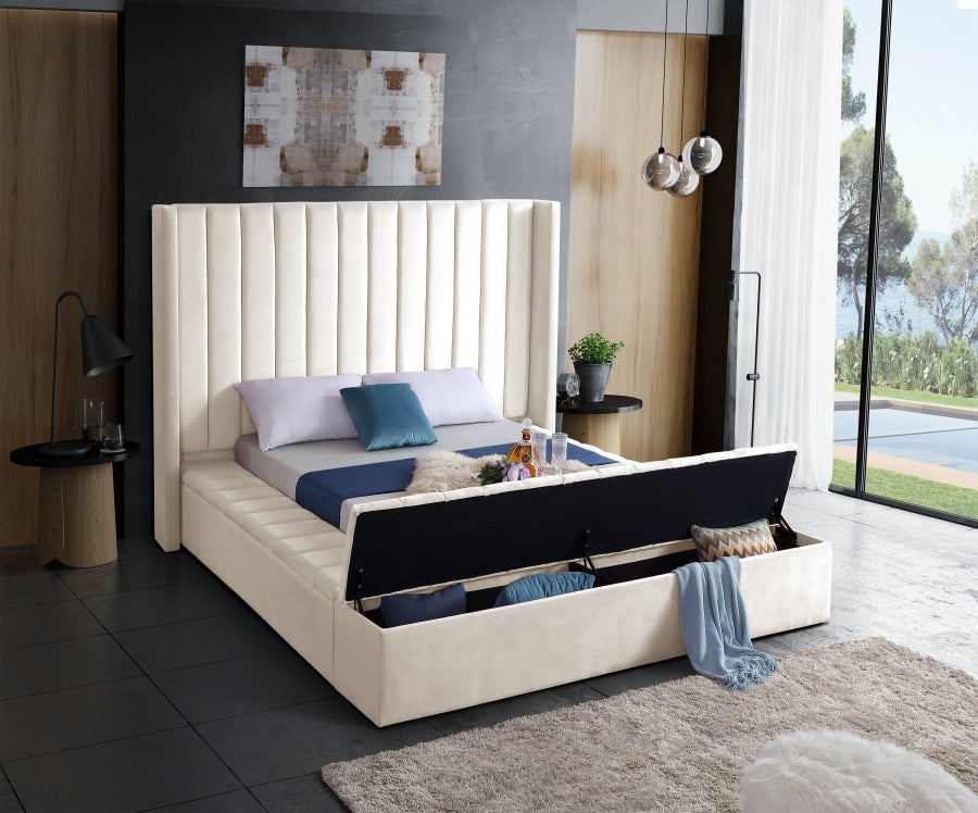 Creme Velvet Fabric Bed IF-5723