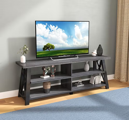 TV Stand with Black and Distressed Grey Finish IF-5010-71"L