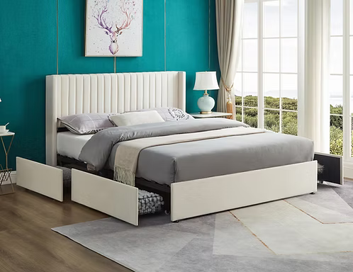 Creme Velvet Bed Frame IF-5407