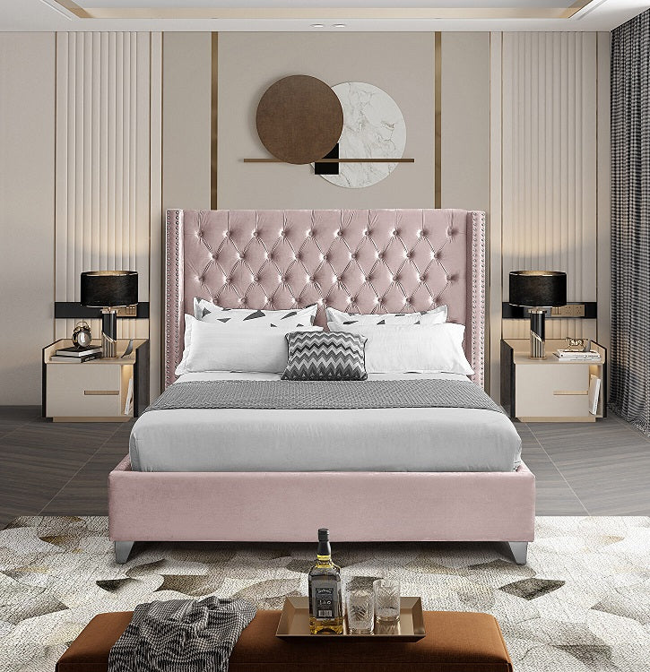 Pink Velvet Fabric Bed IF-5895