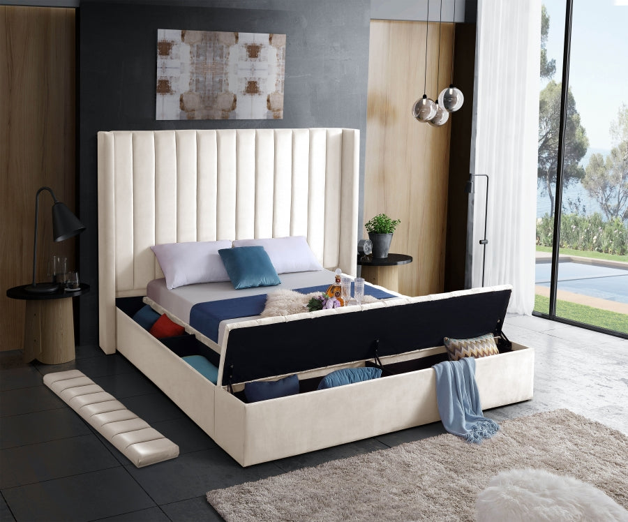 Creme Velvet Fabric Bed IF-5723
