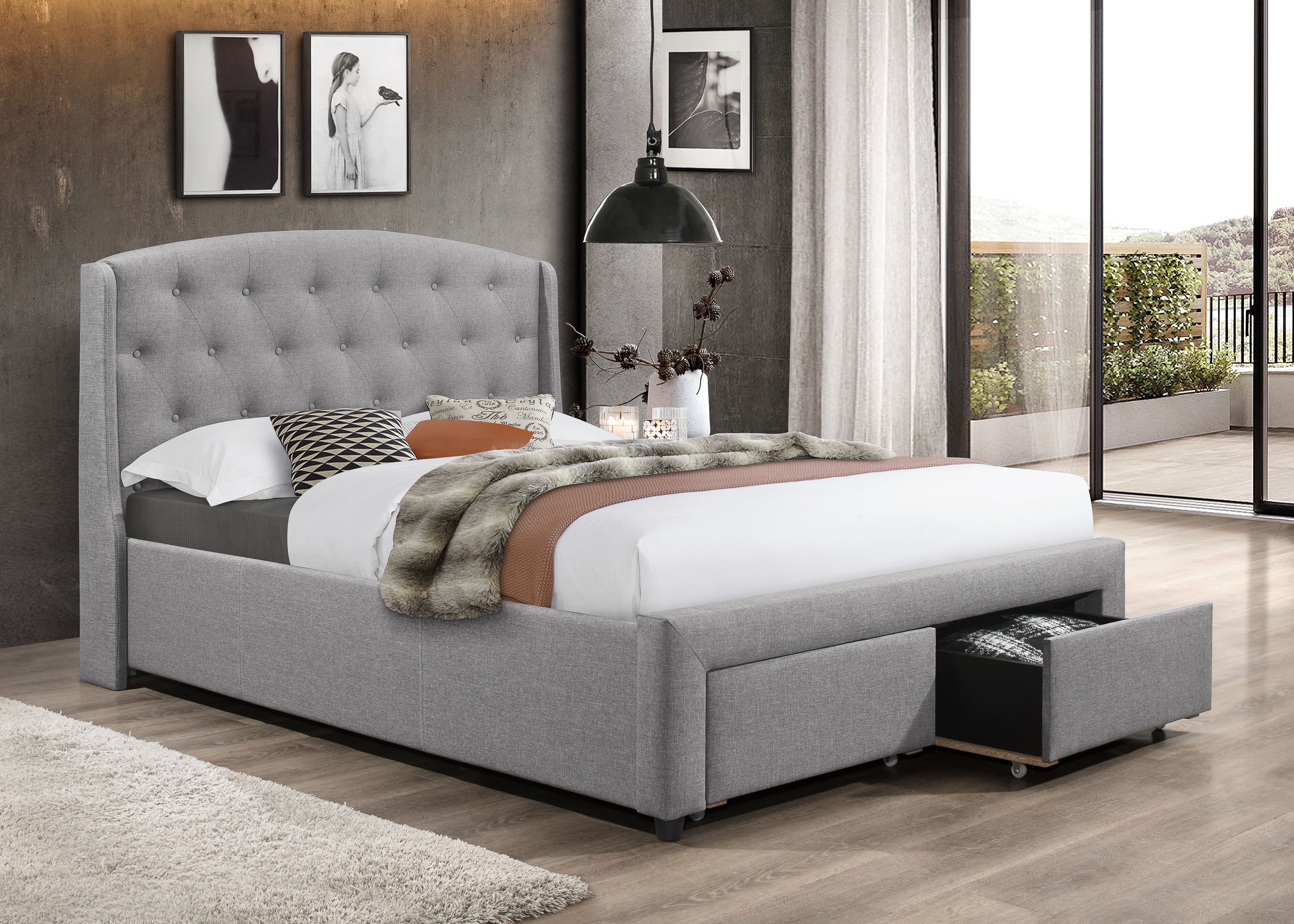 Dark Grey Fabric Bed IF-5290