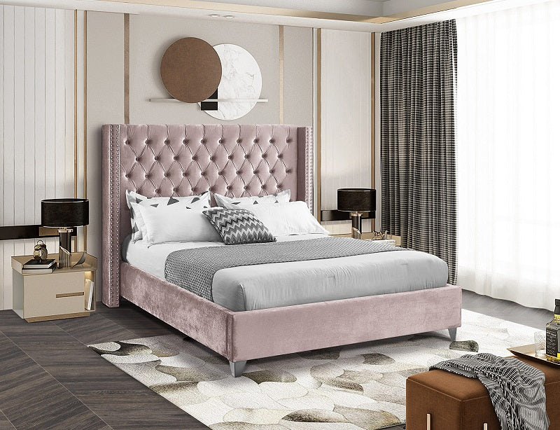 Pink Velvet Fabric Bed IF-5895