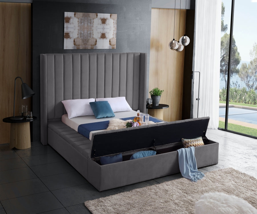 Grey Velvet Fabric Bed IF-5720