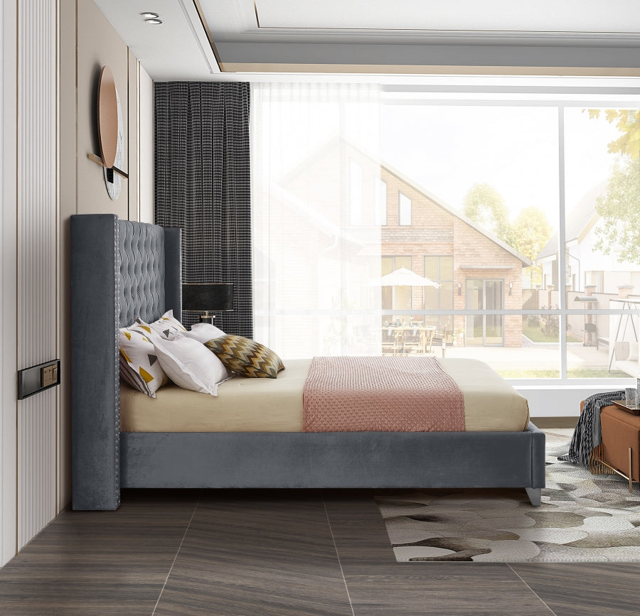Grey Velvet Bed IF-5890