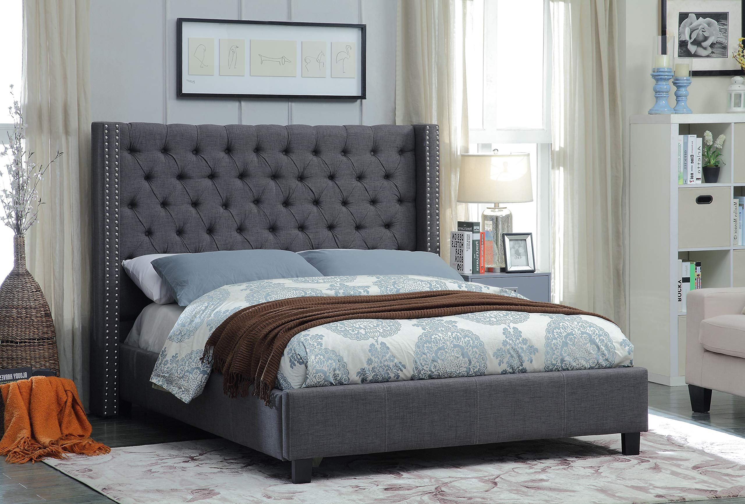 Grey Fabric Wing Bed IF-5897