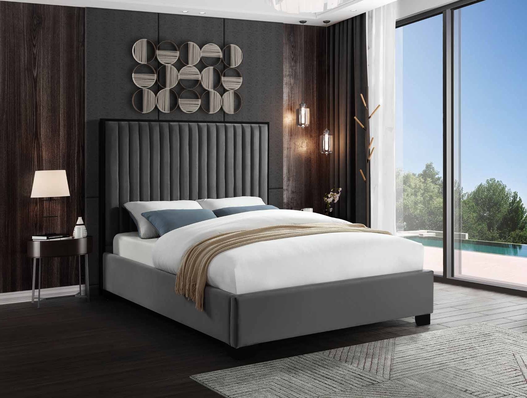 Grey Velvet Upholstered Bed IF-5545