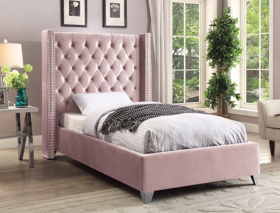 Pink Velvet Fabric Bed IF-5895
