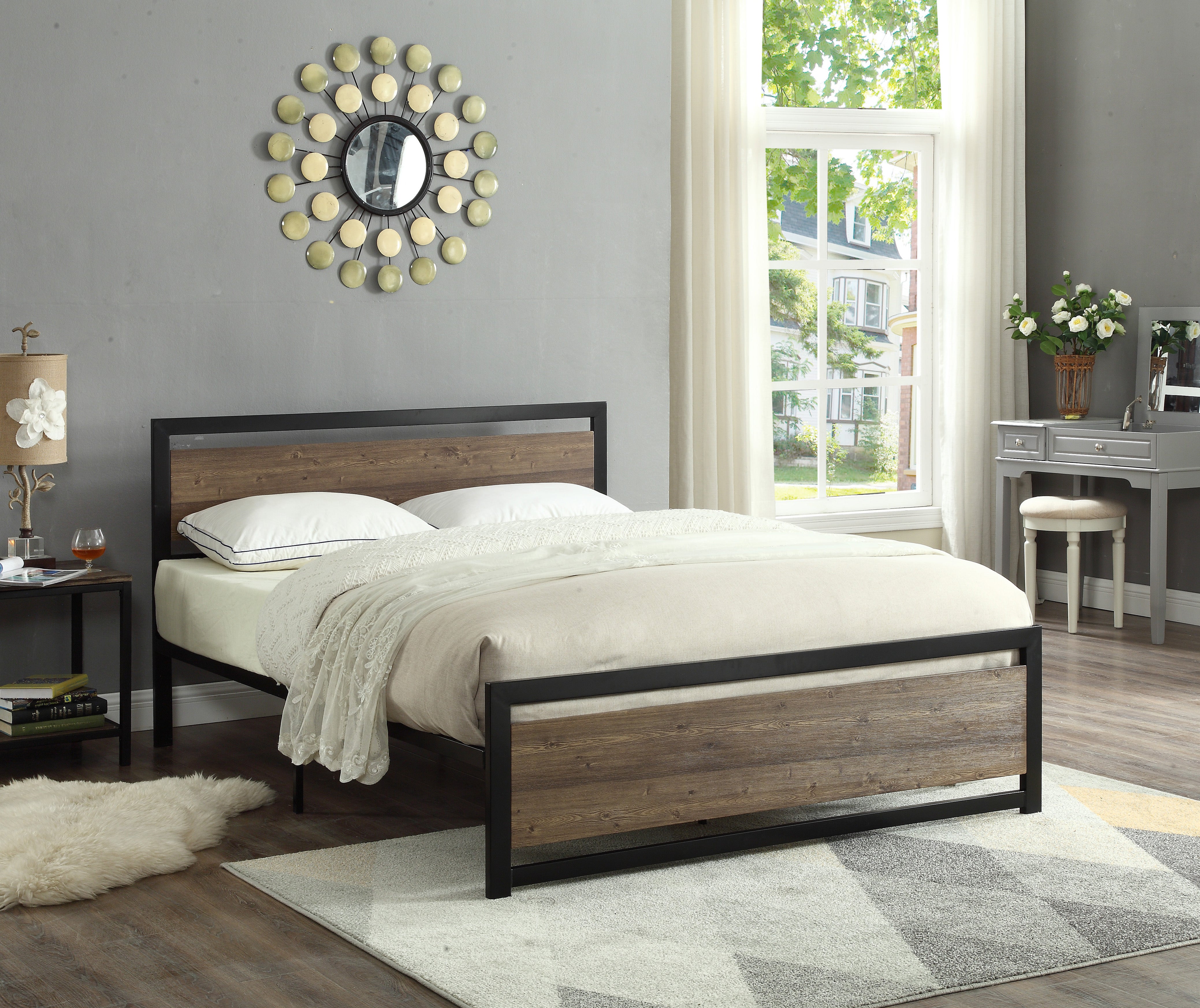 Wood Panel Bed with Steel Frame IF-5260