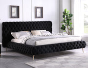 Black Velvet Fabric Bed with Extra Deep Button Tufting and Sleek Chrome Leg Includes Mattress Support IF-5866