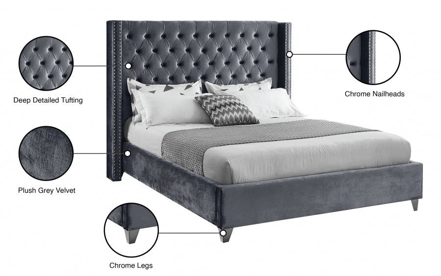 Grey Velvet Bed IF-5890