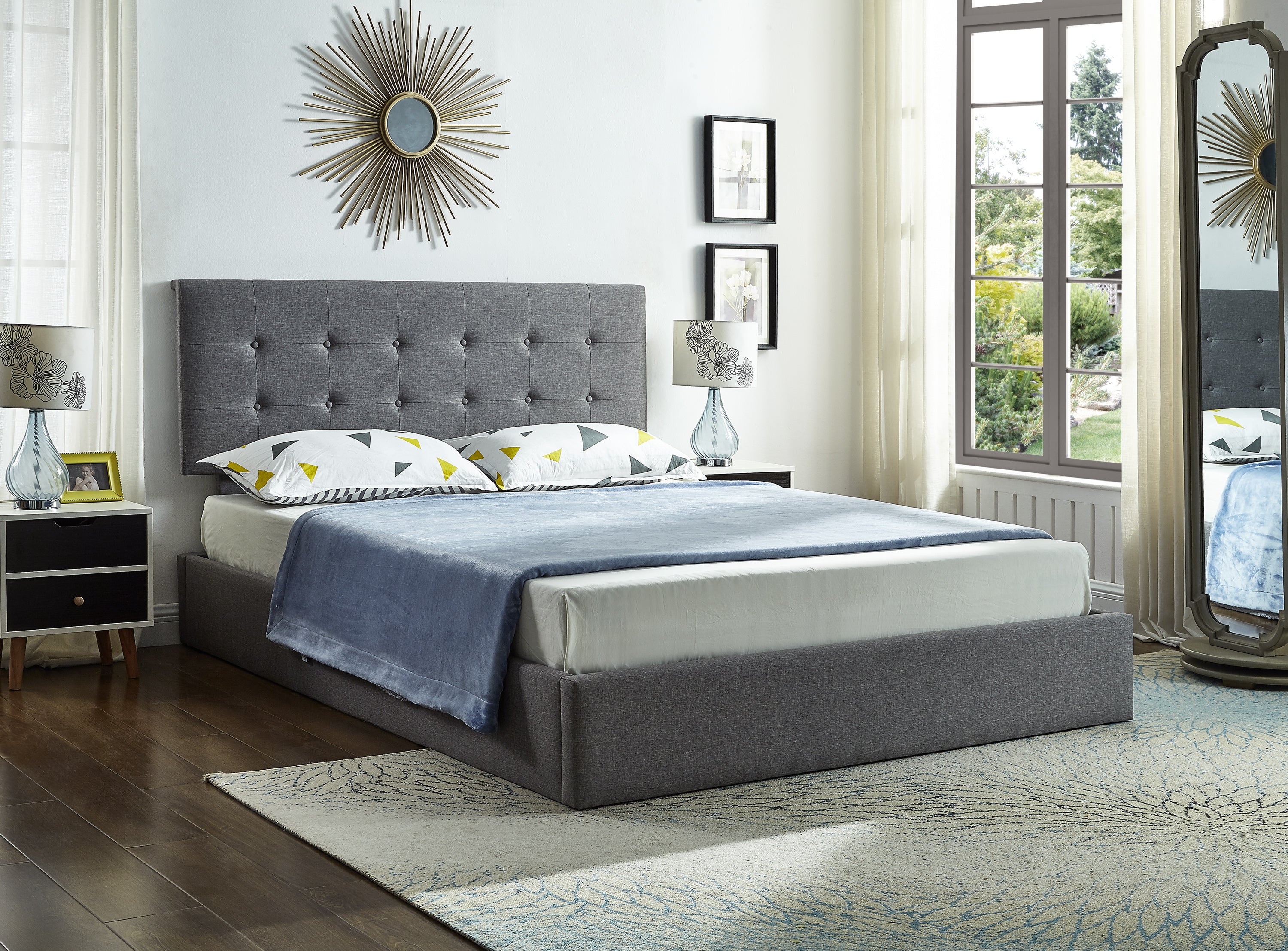 Hydraulic Lift Grey Fabric Bed IF-5445