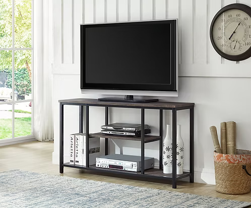 TV Stand with Distressed Wooden Top and Metal Base IF-5032