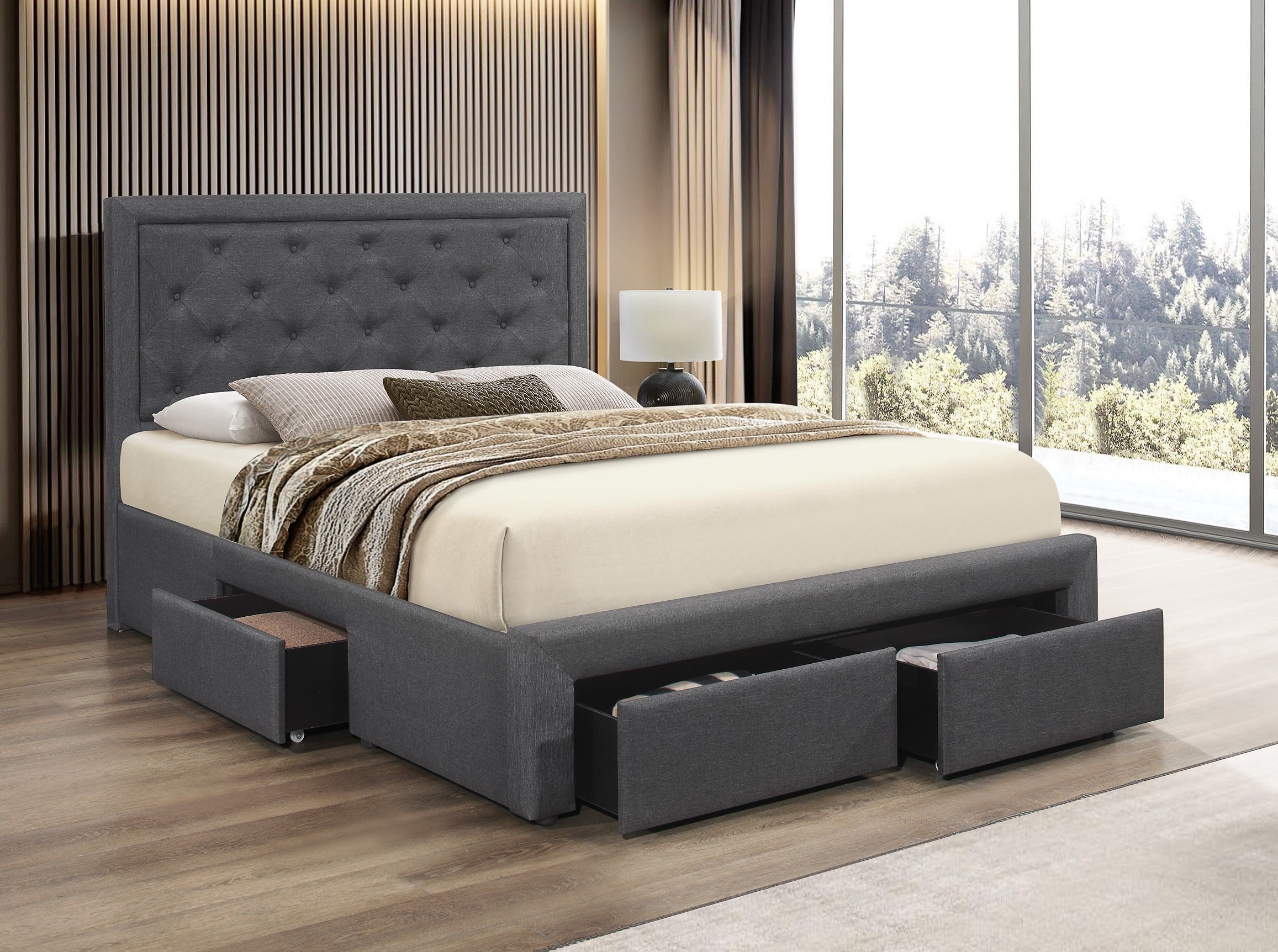 Dark Gray Fabric Platform Bed IF-5295