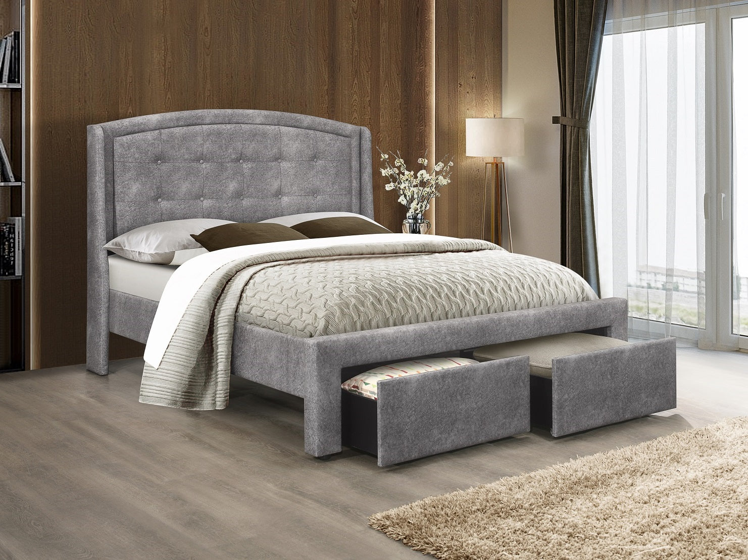 Gray Fabric Platform Bed IF-5285