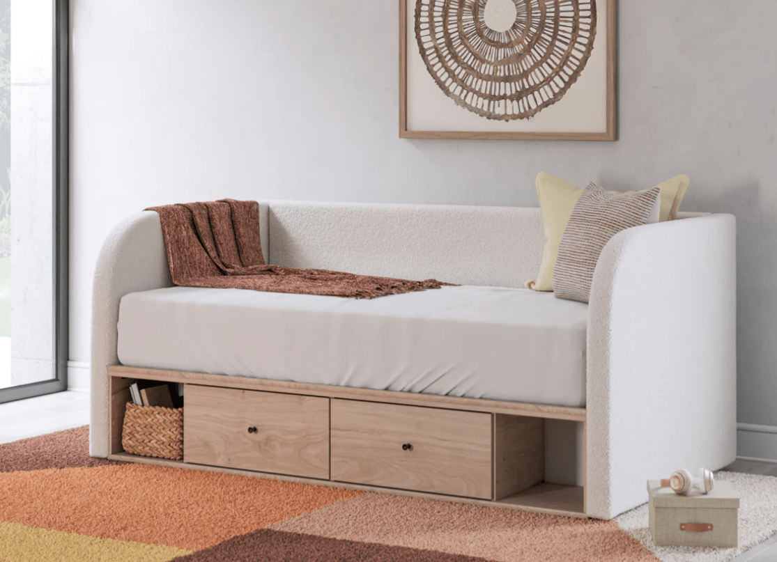 Clareca FurnitureAshley PCB1566 Arloster - Upholstered Day Bed With Storage - Tan / White